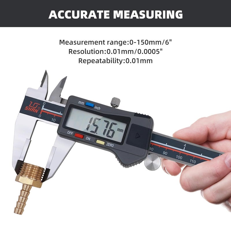 MIORIT Digital Caliper, 0-6 Inch/150mm Stainless Steel Vernier Caliper Digital Micrometer with Large Screen, Easy Switch from Inch Metric Fraction - Image 4